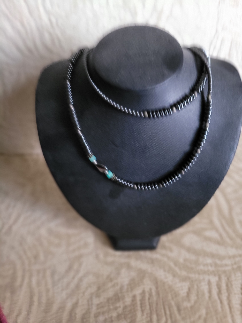 Hemitite Double-Layer Necklace with Turquoise Accent